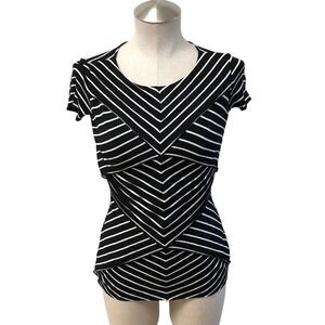 Bailey 44 Striped Top Womens XS Black White Chevron Layered Modern Retro